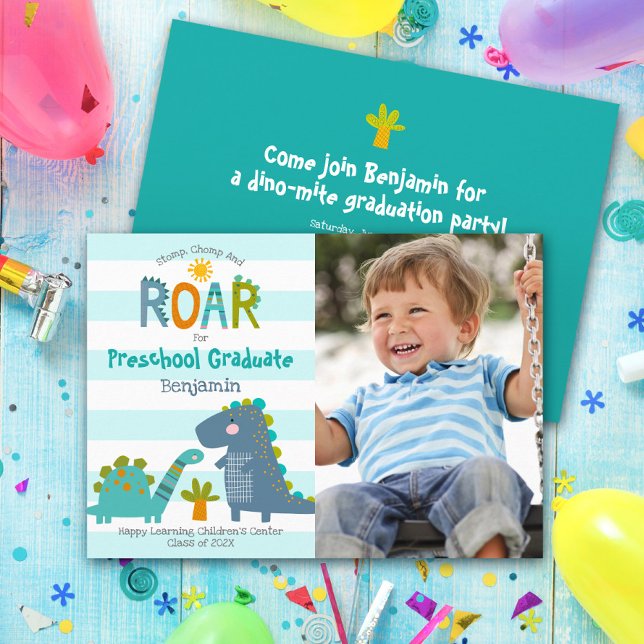 Invitation Graduation préscolaire Photo Dinosaures Garçon Amu (Créateur téléchargé)