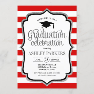 Invitation Graduation - Rouge Blanc Argent Noir