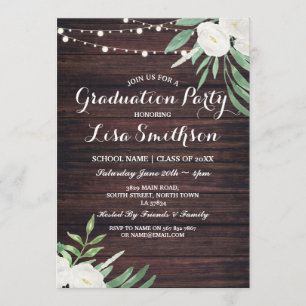 Invitation Graduation rustique Fleurs blanches Lumières Invit