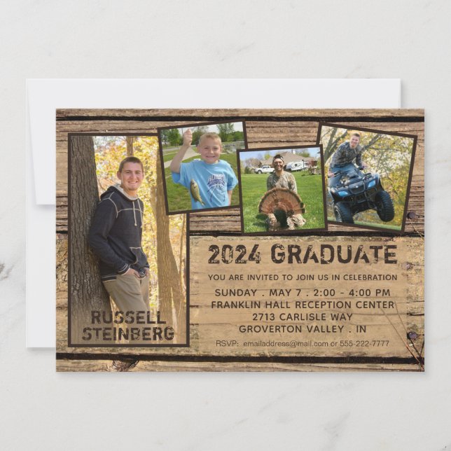 Invitation Graduation Rustique Pays Bois 5 Photo Collage (Devant)
