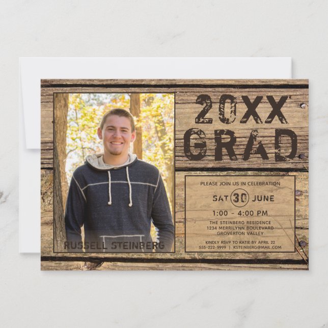 Invitation Graduation Rustique Pays Bois Une photo GRAD (Devant)