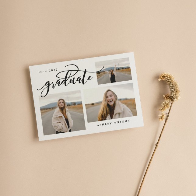 Invitation Graduation Script Simple 3 Photo Collage Party (Créateur téléchargé)