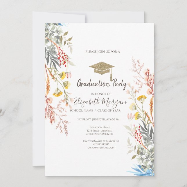 Invitation Graduation séchée par la prairie fleur sauvage (Devant)