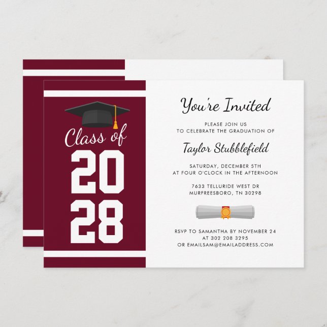 Invitation Graduation Simple 2025 Script Grad Party (Devant / Derrière)