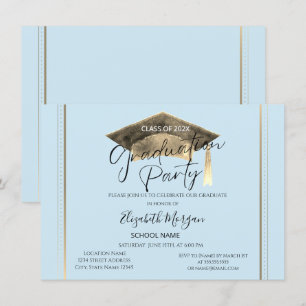 Invitation Graduation simple cadre Cap Bleu clair Graduation