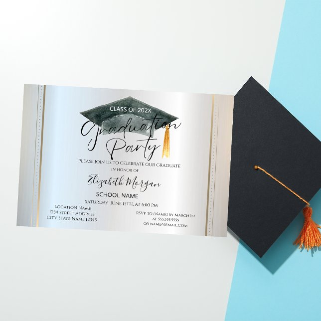 Invitation Graduation simple de cadre Cap Argent Graduation (Créateur téléchargé)