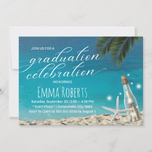 Invitation Graduation Tropical Starfish Beach Message Bottle