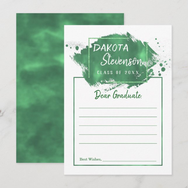 Invitation Graduation verte | Peinture Splatter Chic Grad Con (Devant / Derrière)