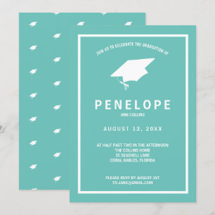 Invitation Graduation verte Turquoise moderne