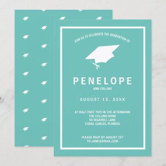 Invitation Graduation verte Turquoise moderne