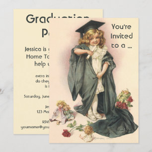 Invitation Graduation vintage, Fille portant un Casquette et 