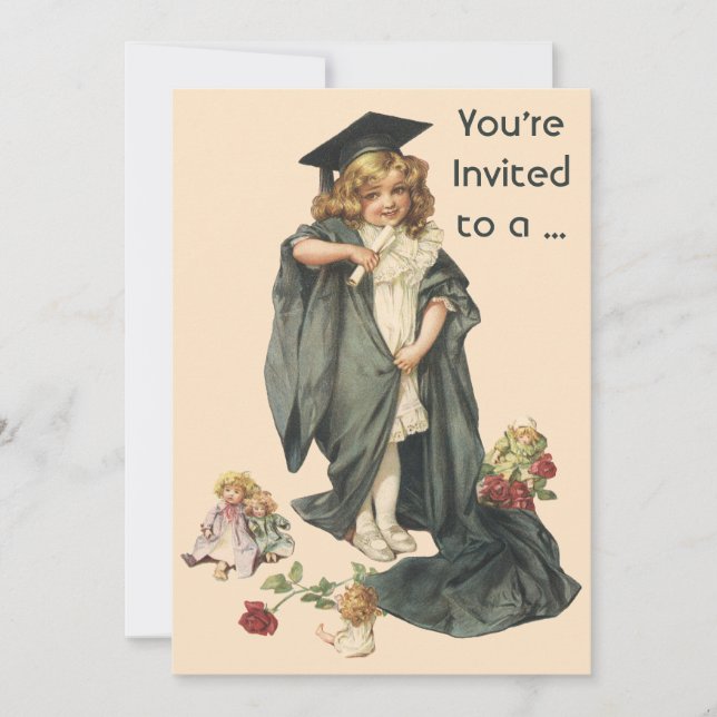 Invitation Graduation vintage, Fille portant un Casquette et  (Devant)