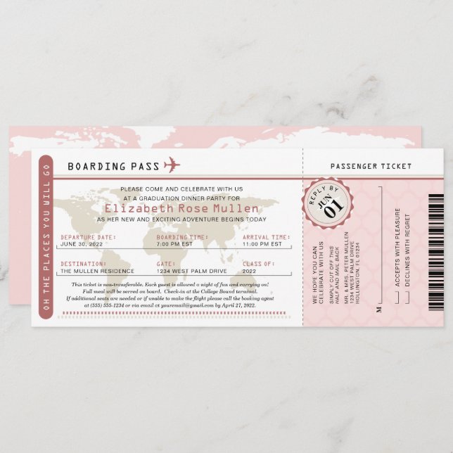 Invitation Graduation World Traveller Boarding Pass Invitatio (Devant / Derrière)