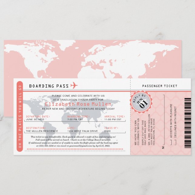 Invitation Graduation World Traveller Boarding Pass Invitatio (Devant / Derrière)