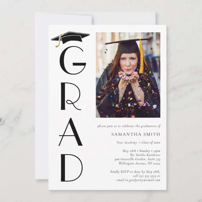 Invitation Gradué Casquette Moderne Typographie Partie de gra (Devant)