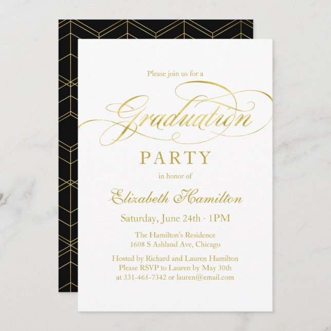 Invitation Gradué Elégant Faux Foil Grad Party (Devant / Derrière)