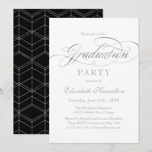 Invitation Gradué Élégant Foil Argent Script Grad Party