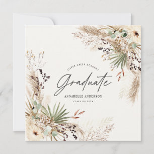 Invitation Gradué faveur pampas eucalyptus élégant script