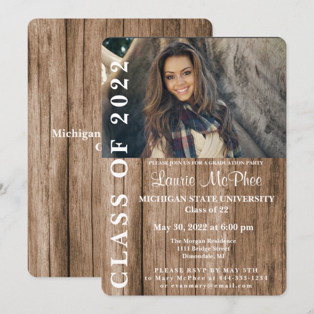 Invitation Gradué photo personnalisé de la clôture en bois (Devant / Derrière)