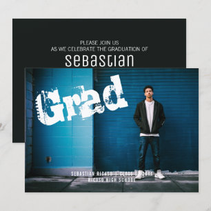 Invitation Graduel photo Graffiti personnalisé gris foncé