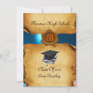 Invitation GRADUM MODÈLE PHOTO PARCHEMENT bleu cire Sceau