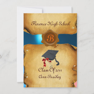 Invitation GRADUM MODÈLE PHOTO PARCHEMENT bleu cire Sceau