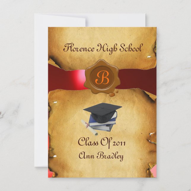Invitation GRADUM MODÈLE PHOTO PARCHEMENT rouge Cire Sceau (Devant)