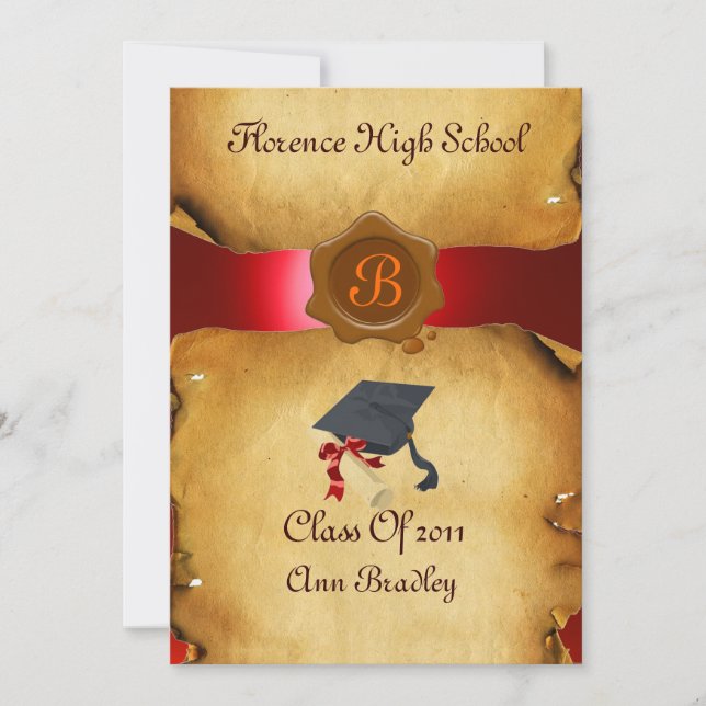 Invitation GRADUM MODÈLE PHOTO PARCHEMENT rouge Cire Sceau (Devant)