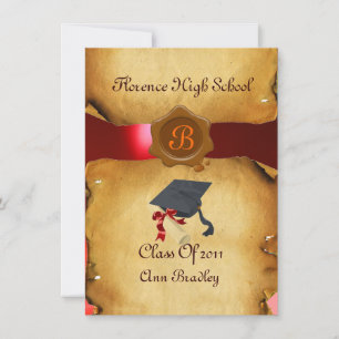 Invitation GRADUM MODÈLE PHOTO PARCHEMENT rouge Cire Sceau