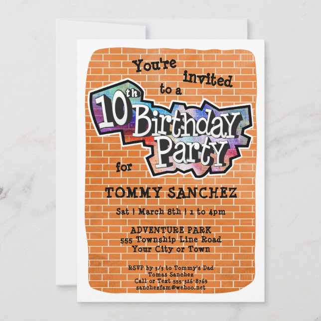 Invitation Graffiti cool Art 10e anniversaire de fête Invitat (Devant)