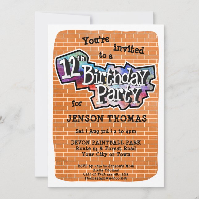 Invitation Graffiti cool Art 12e anniversaire fêter l'invitat (Devant)
