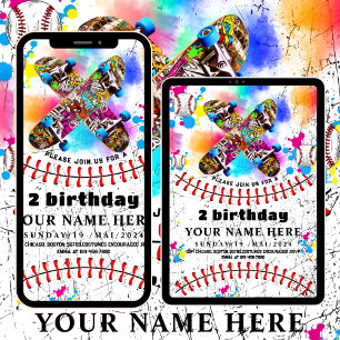 Invitation Graffiti de skateboard de baseball coloré pour une