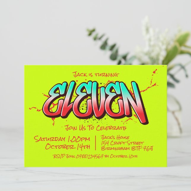 Invitation Graffiti Lumineux Onze (Debout devant)