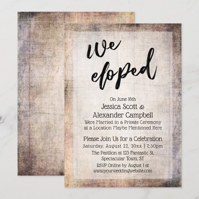 Invitation Grain Rustique En Bois Nous Avons Elopé Typographi (Devant / Derrière)