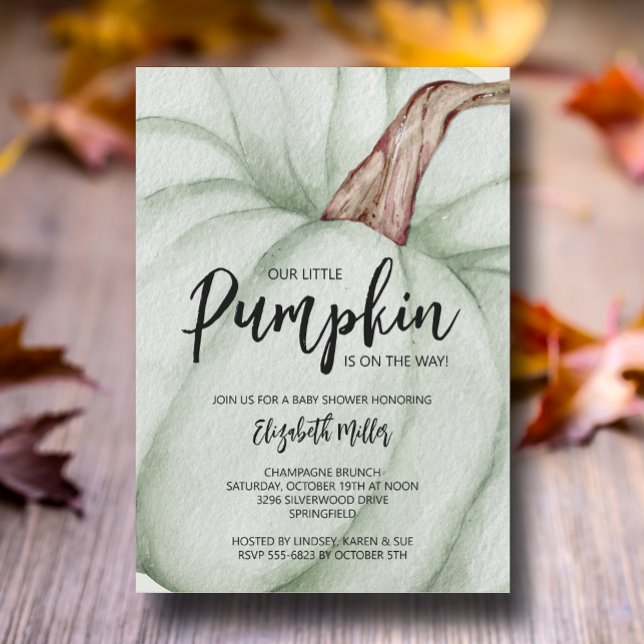 Invitation Grand Baby shower Citrouille vert (Large green pumpkin baby shower invitations, INSTANT DOWNLOAD and/or PRINTED)
