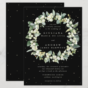 Invitation Grand Black Snowberry + Eucalyptus Wreath Mariage