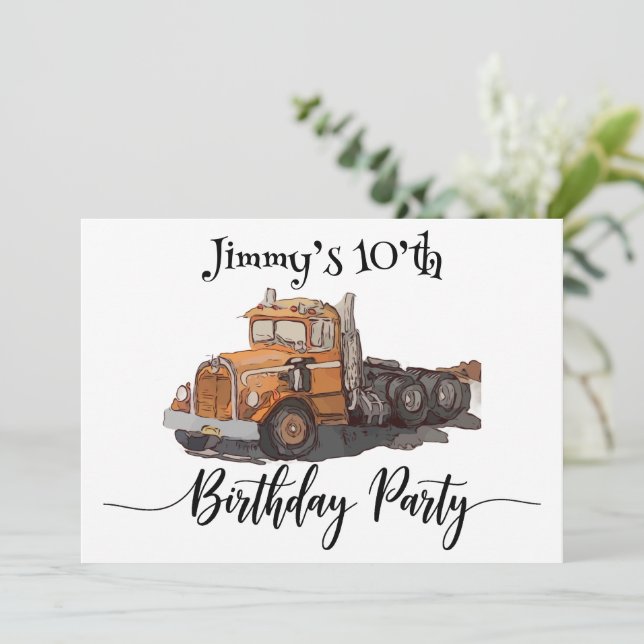 Invitation Grand camion semi-orange (Debout devant)