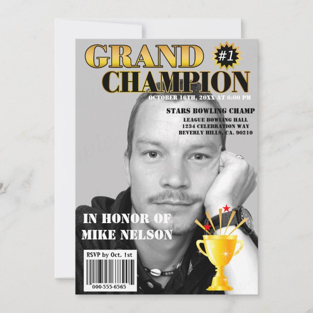 Invitation Grand Champion Avec Trophée Magazine Couverture (Devant)