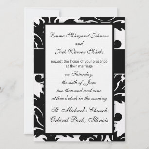Invitation grand design damassé blanc et noir