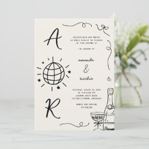 Invitation Grand Disco Monogramme Français Amusants Main Tiré