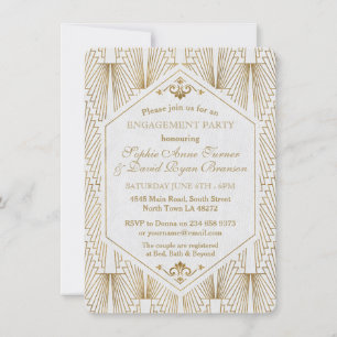 Invitation Grand Gatsby Art Déco Gold White Engagement Party
