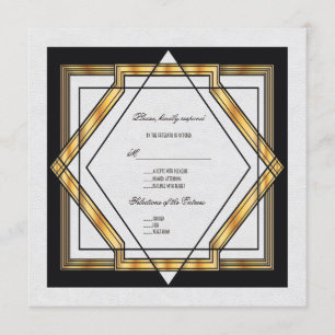Invitation Grand Gatsby Or Art Déco Mariage Blanc Doré
