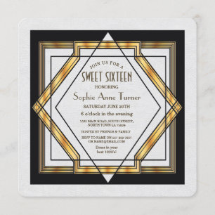 Invitation Grand Gatsby Or Blanc Art Déco 1920 SWEET 16