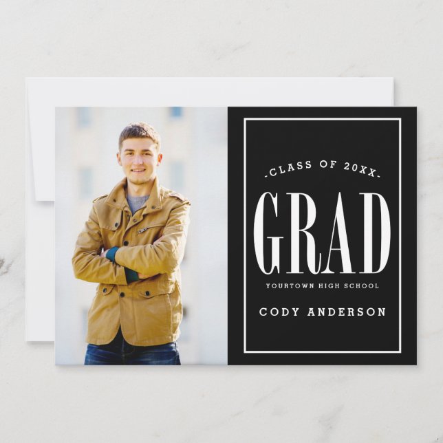 Invitation Grand gras | White Text Photo Graduation Party (Devant)