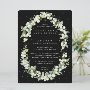 Invitation Grand mariage aux flocons de neige noirs + Eucalyp