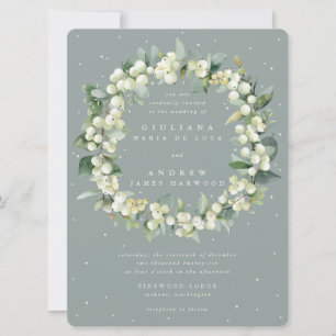 Invitation Grand Mariage de couronnes Seafoam Snowberry+Eucal