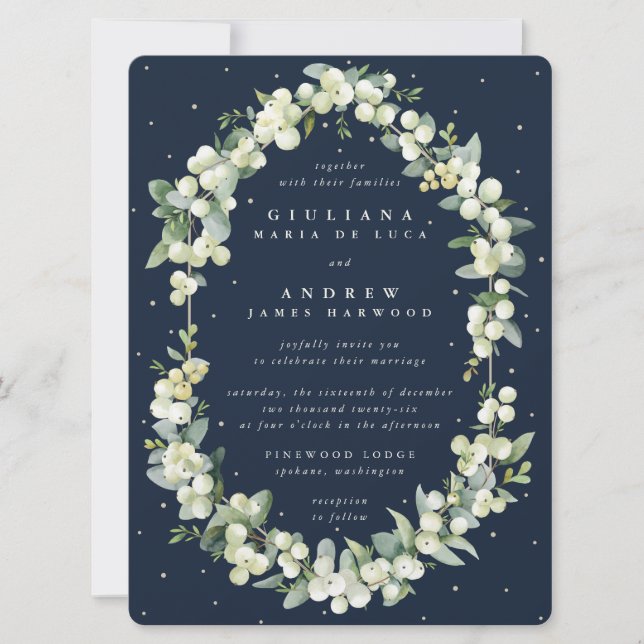 Invitation Grand Mariage de la marine noire Snowberry+Eucalyp (Devant)