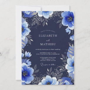 Invitation Grand mariage d'hiver bleu marine