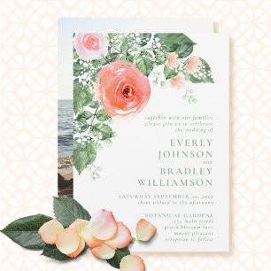 Invitation Grand mariage floral rose corail printemps été