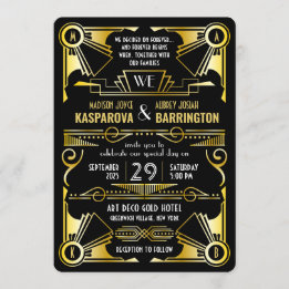 Invitation Grand Mariage Gatsby Ornate Gold & Black Art Déco